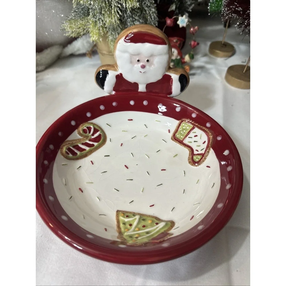 St. Nicholas Square Double Wall Ceramic Santa Candy/Nuts/Cookies/Dip Bowl